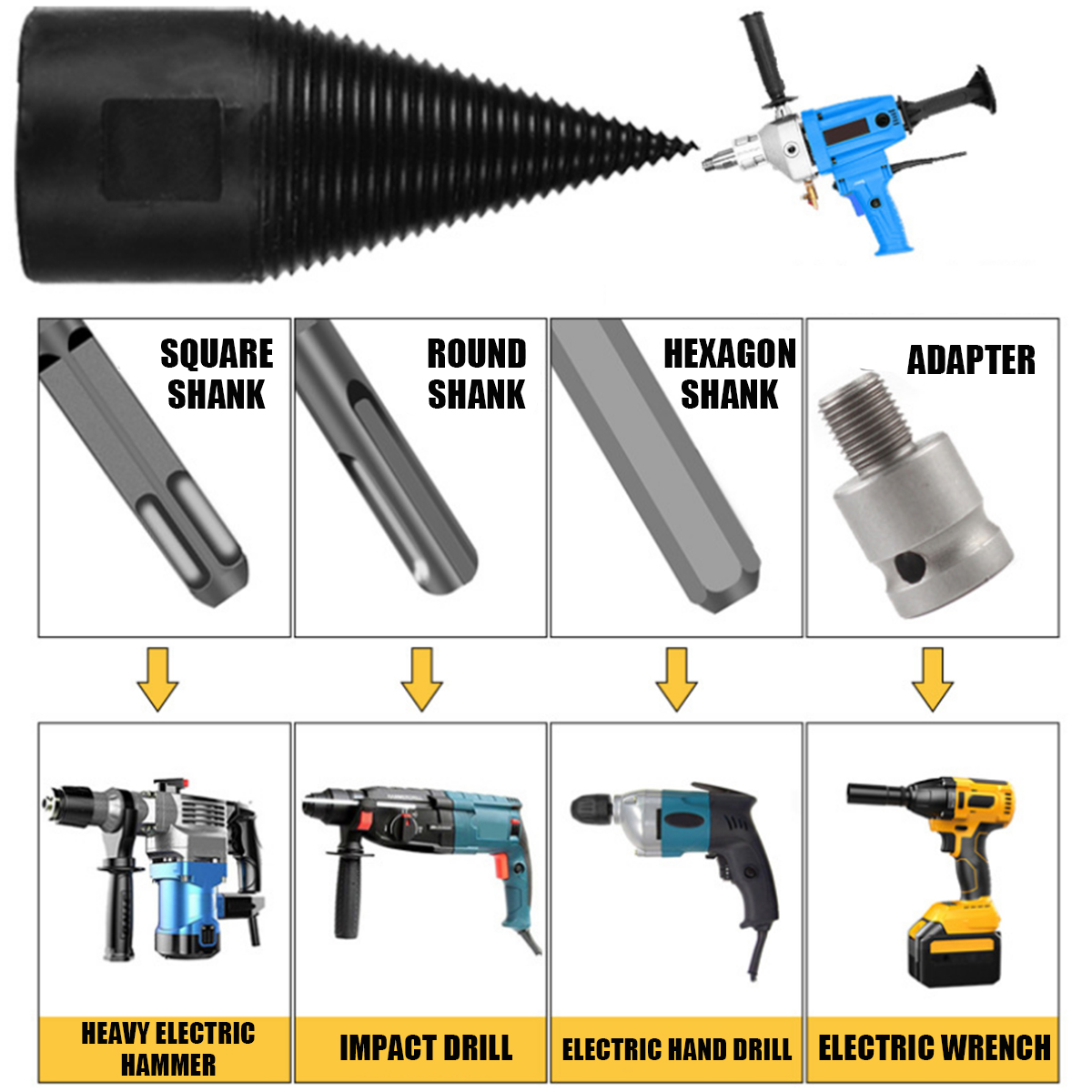 5-PCS-42mm32mm-Firewood-Splitter-Drill-RoundHexTriangleWrench-Shank-Wood-Cone-Reamer-Punch-Driver-St-1962068-4