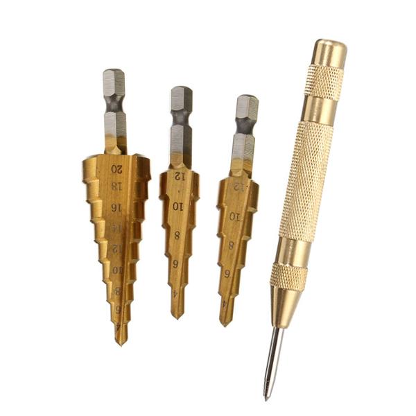Drillpro-3Pcs-3-124-124-20mm-HSS-Titanium-Coated-Step-Drill-Bits-with-Automatic-Center-Pin-Punch-1284864-2