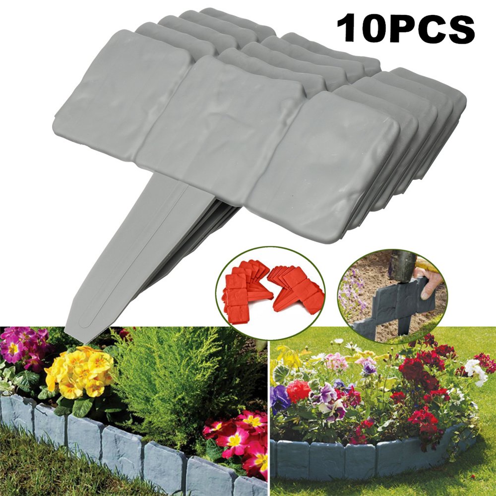 10pcs-Home-Garden-Edging-Plastic-Fence-Stone-Effect-Lawn-Yard-Flower-Plant-Border-Decorations-1510807-1