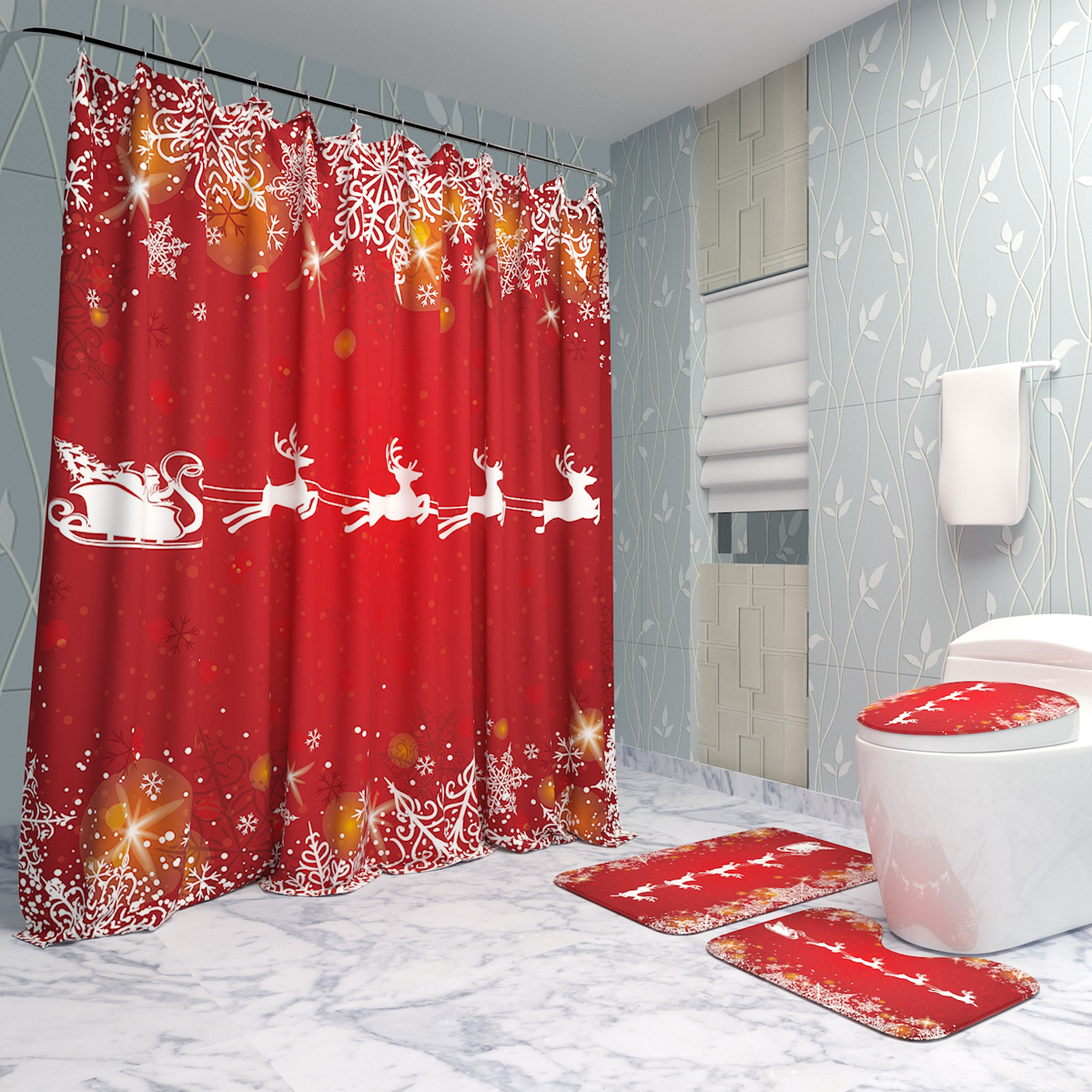 Christmas-Decorations-180x180cm-Shower-Curtain-Mat-Bathroom-Anti-slip-Carpet-Rug-1593351-1