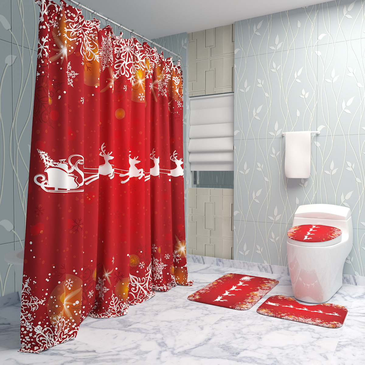 Christmas-Decorations-180x180cm-Shower-Curtain-Mat-Bathroom-Anti-slip-Carpet-Rug-1593351-3