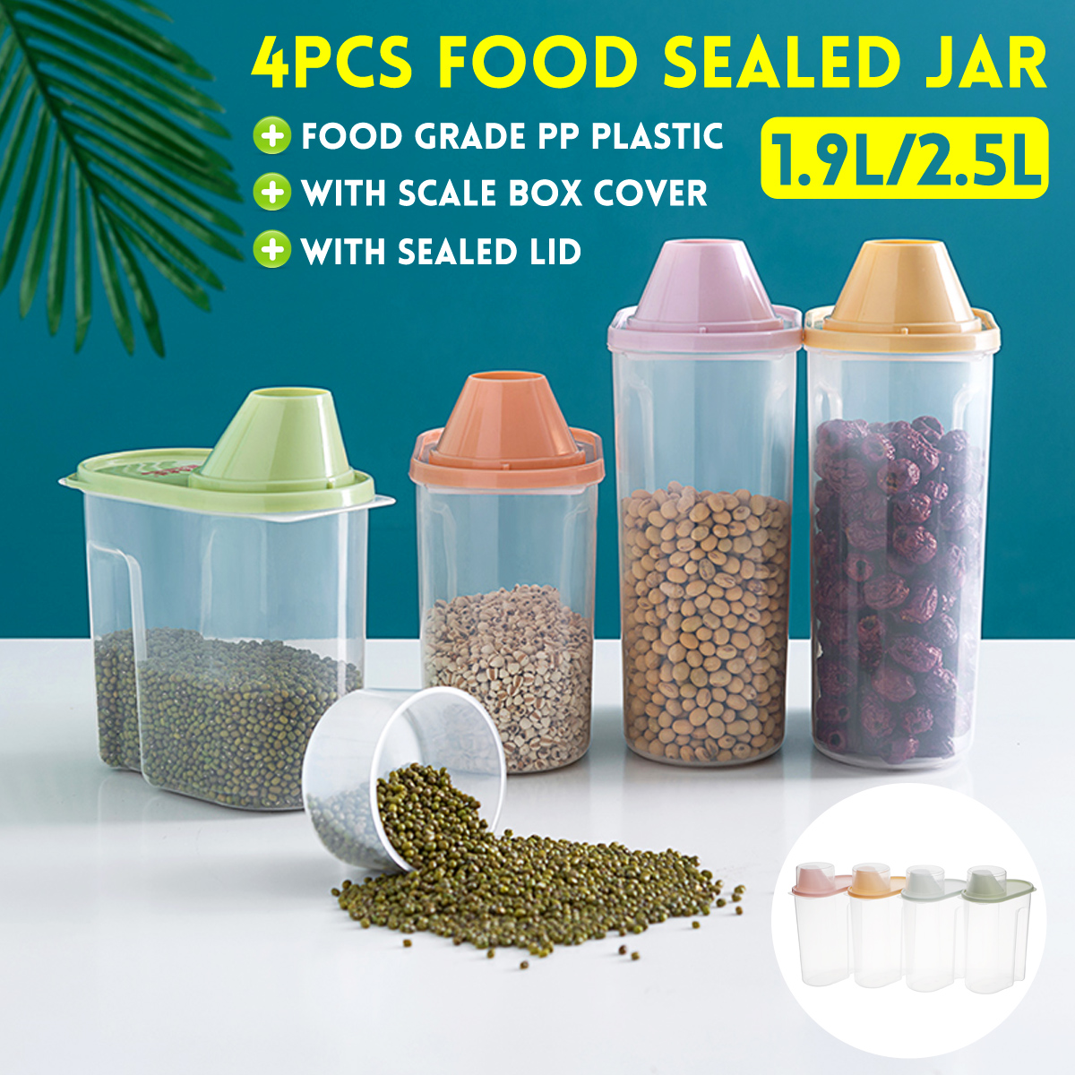 4Pcs-Cereal-Storage-Box-Plastic-Rice-Container-Food-Sealed-Jar-Cans-Kitchen-Grain-Dried-Fruit-Snacks-1730653-1