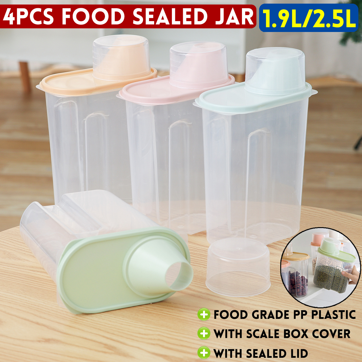 4Pcs-Cereal-Storage-Box-Plastic-Rice-Container-Food-Sealed-Jar-Cans-Kitchen-Grain-Dried-Fruit-Snacks-1730653-2