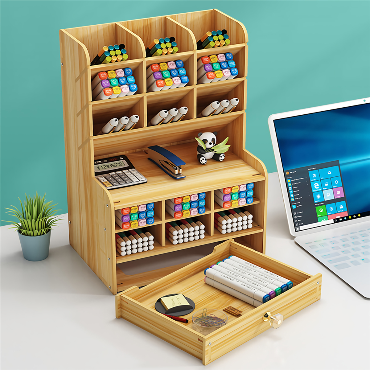 Pen-Holder-Wooden-Pencil-Storage-Holder-Study-Home-Office-Case-Rack-Drawer-1829251-6