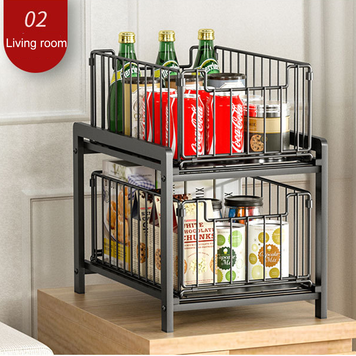 2-Story-Kitchen-Multifunctional-Storage-Rack-Home-Desktop-Pull-Type-1911577-12