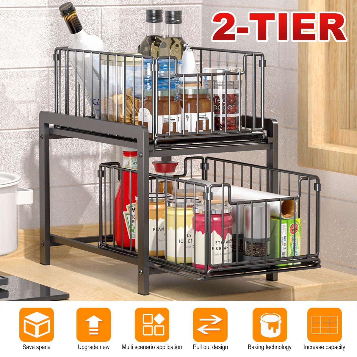 2-Story-Kitchen-Multifunctional-Storage-Rack-Home-Desktop-Pull-Type-1911577-15