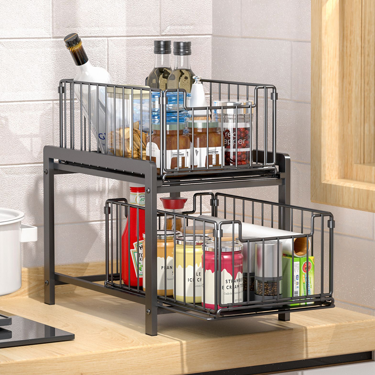 2-Story-Kitchen-Multifunctional-Storage-Rack-Home-Desktop-Pull-Type-1911577-18