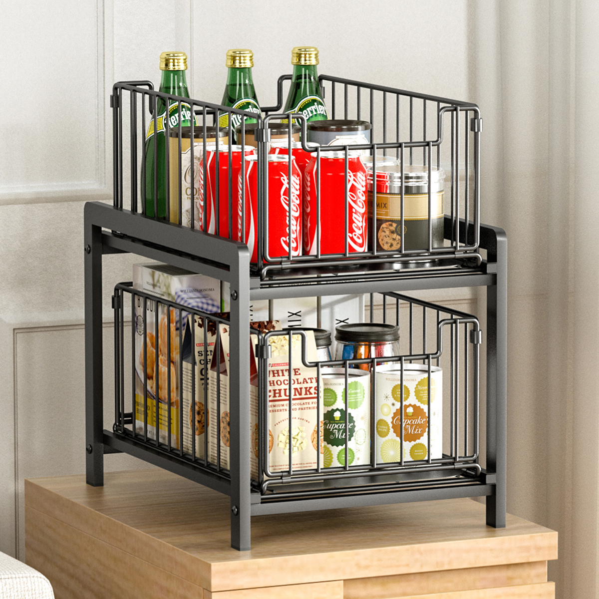 2-Story-Kitchen-Multifunctional-Storage-Rack-Home-Desktop-Pull-Type-1911577-19