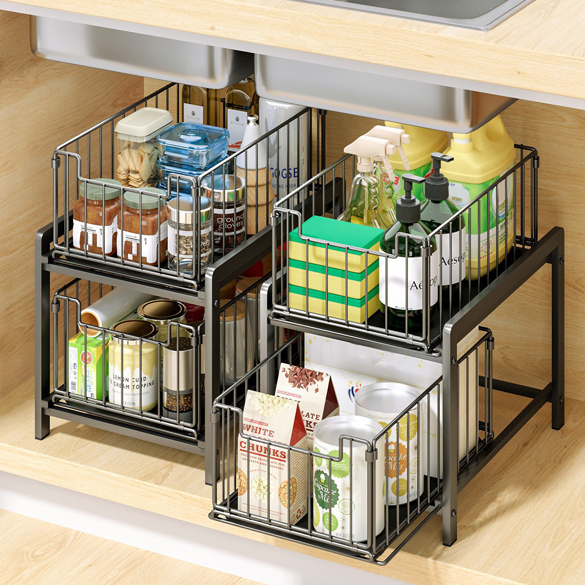 2-Story-Kitchen-Multifunctional-Storage-Rack-Home-Desktop-Pull-Type-1911577-20