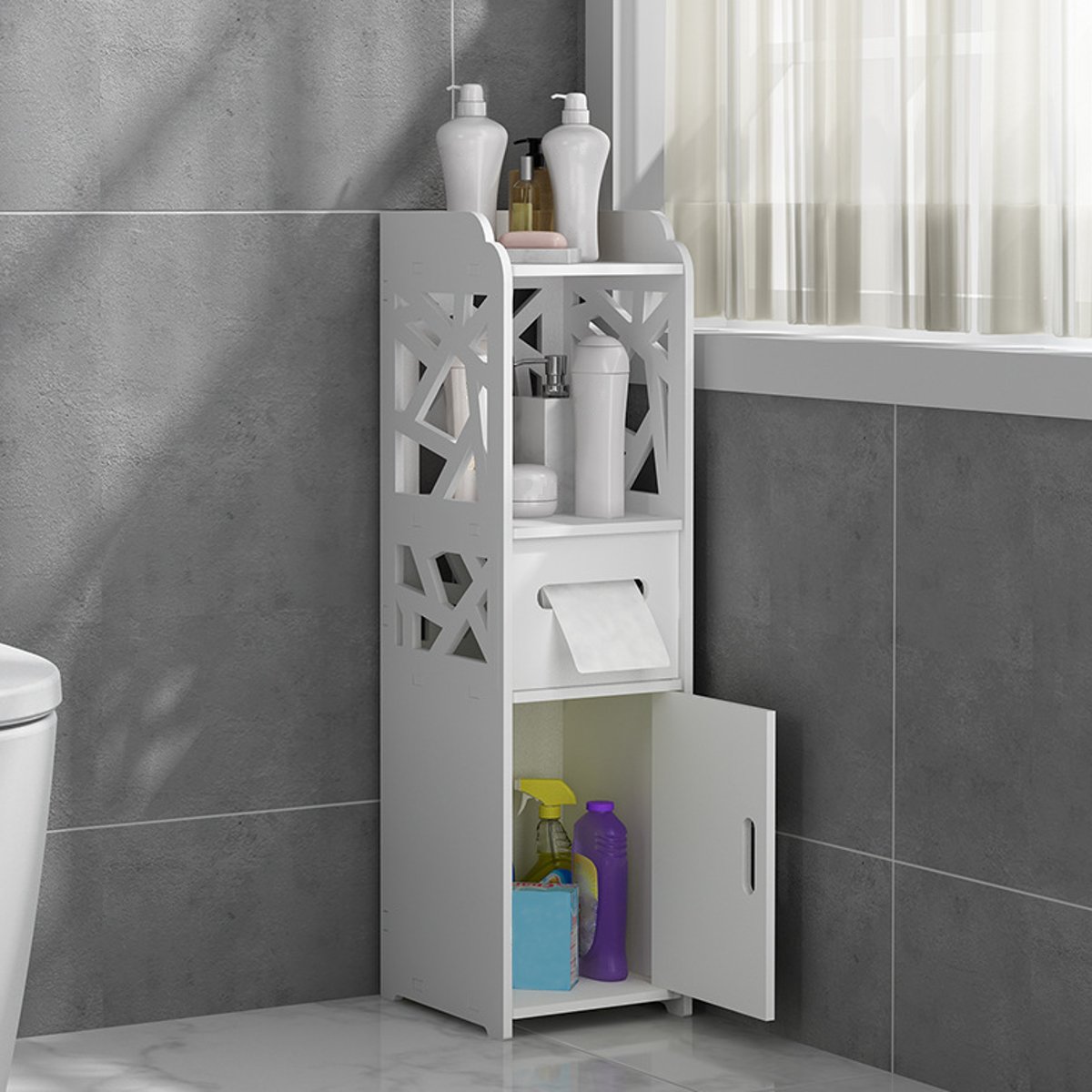 22x24x80cm-Bathroom-Floor-Standing-Storage-Cabinet-Washbasin-Shower-Corner-Shelf-1696935-2