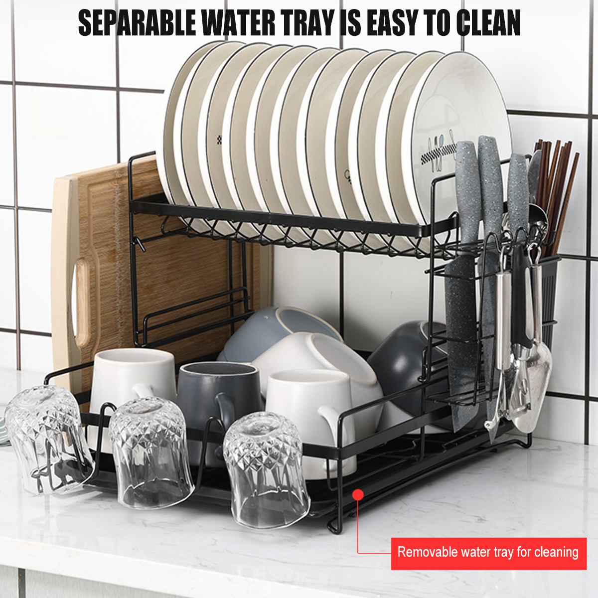 2-Tier-Multifunctional-Kitchen-Drying-Dish-Rack-over-Sink-Drainer-Shelf-1748091-3