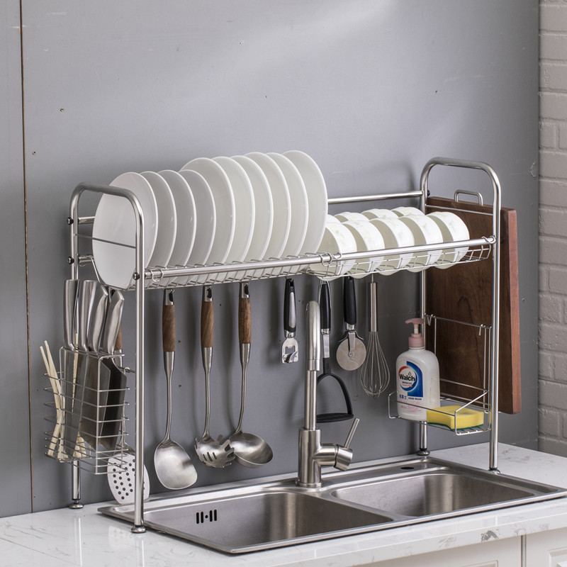 95x62x255cm-2-Tiers-Over-The-Sink-Dish-Drying-Rack-Shelf-Stainless-Kitchen-Cutlery-Holder-1697225-2