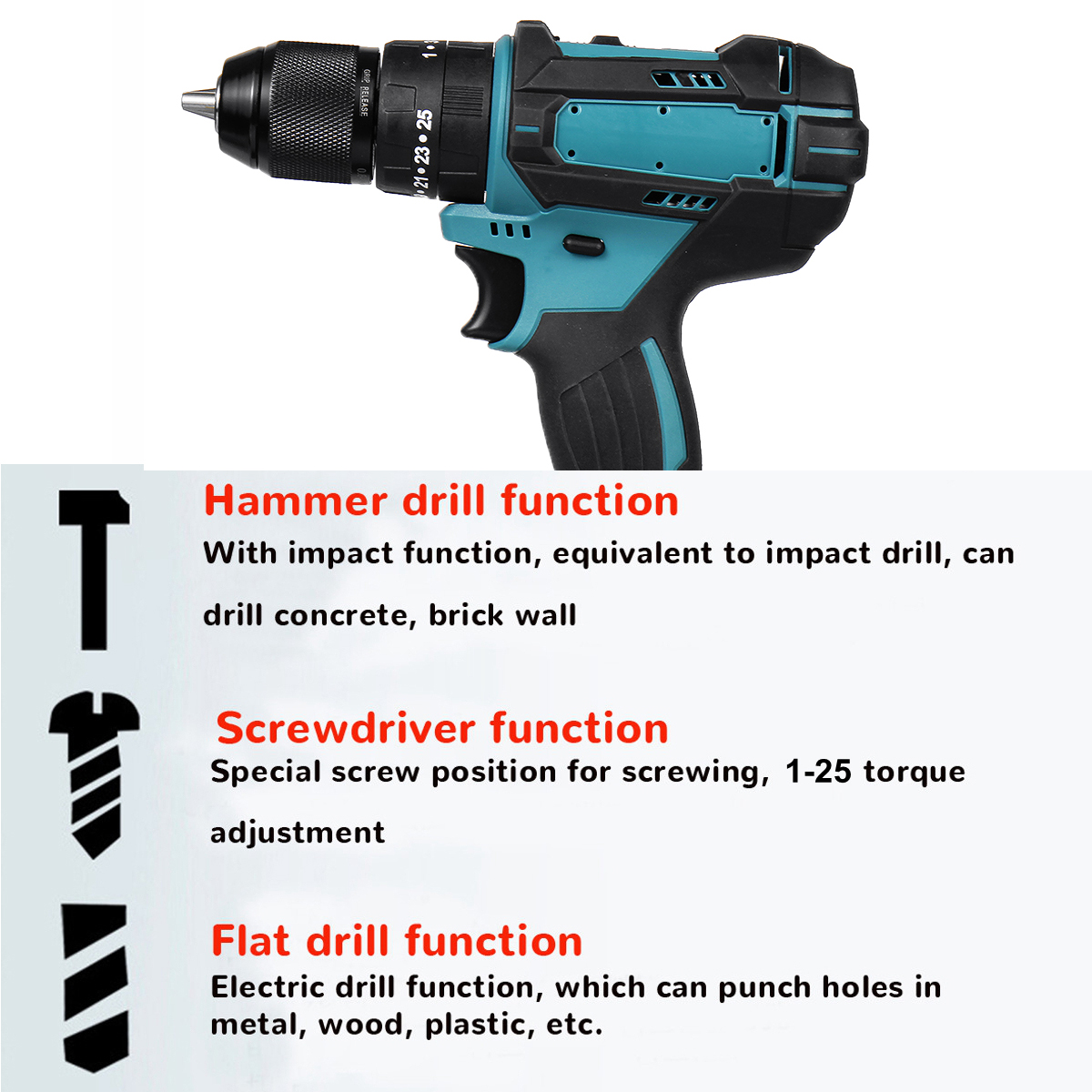 350Nm-4000-rpm-Electric-drill-3-In-1-Hammer-Flat-Drill-Screwdriver-Churn-Drill-with-Battery-1955074-5