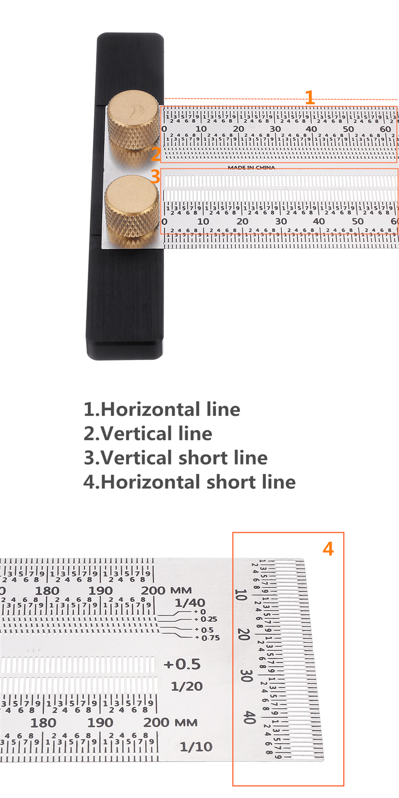 Drillpro-200300400mm-Stainless-Steel-Precision-Marking-T-Ruler-Hole-Positioning-Measuring-Ruler-Wood-1601316-5