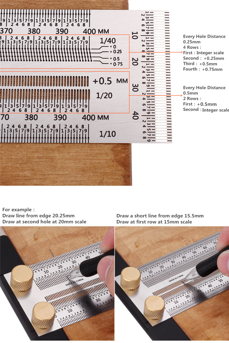 Drillpro-200300400mm-Stainless-Steel-Precision-Marking-T-Ruler-Hole-Positioning-Measuring-Ruler-Wood-1601316-6